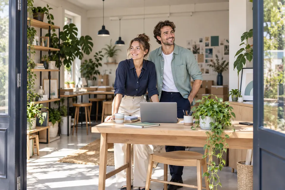 Twee ondernemers in hun nieuwe creatieve studio