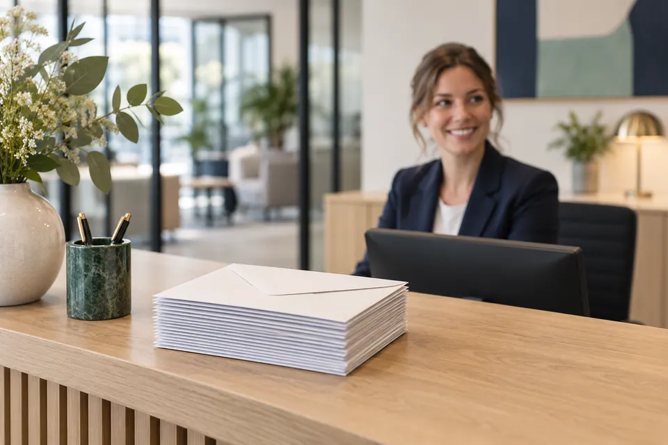 Business mail on the reception desk of a modern office